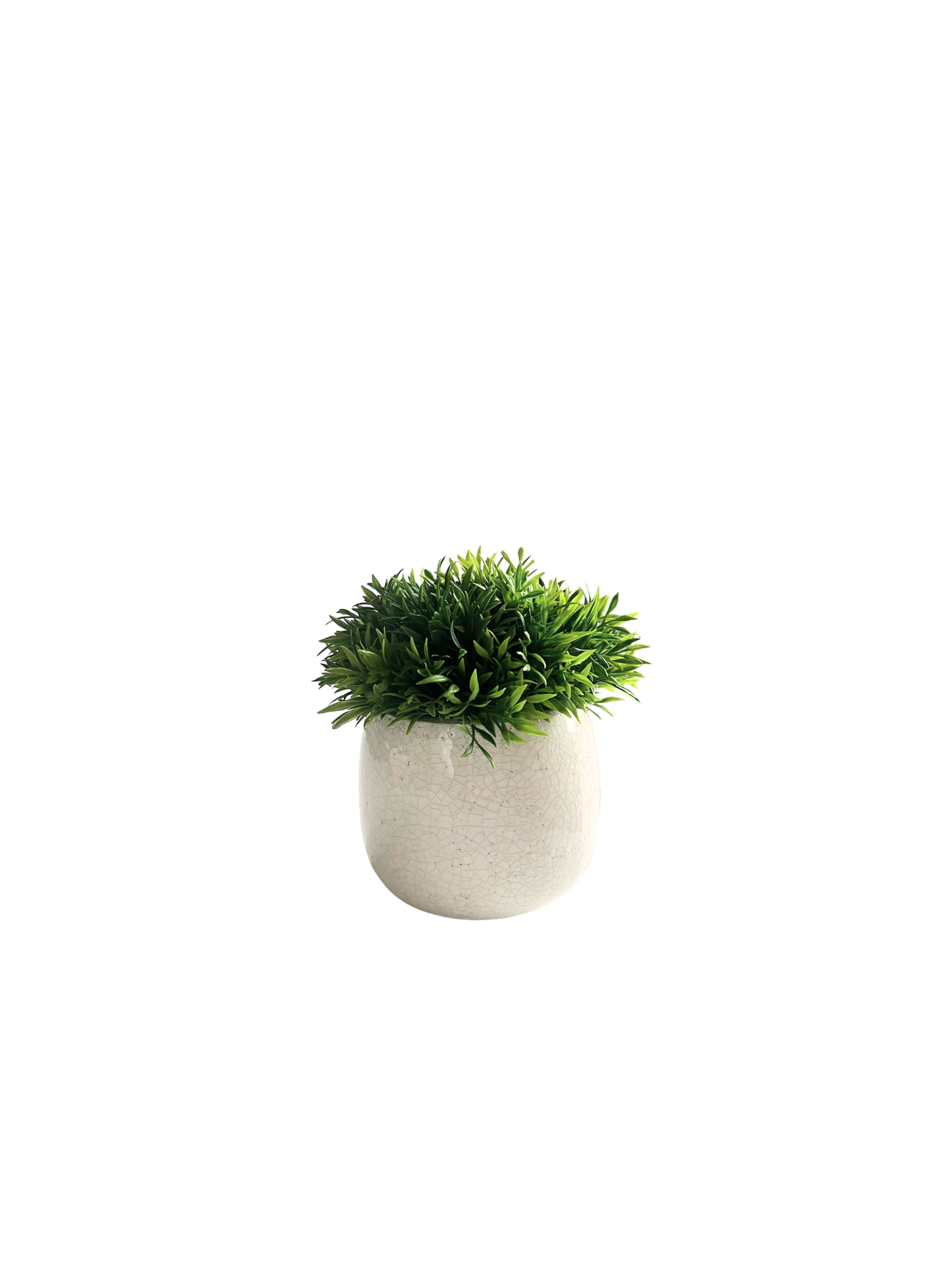 artificial green wild grass set in a crackle glace white ceramic pot
